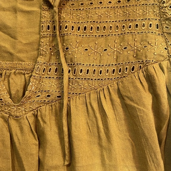 Old Navy Women's Peasant Boho Dress Size 2X Golden Brown Eyelet Ruffle Balloon - Picture 13 of 14